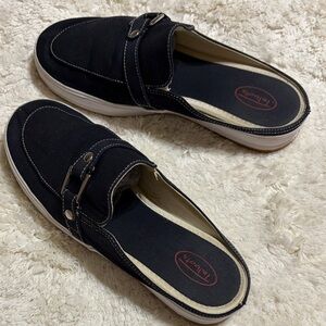 Talbots Navy and White Slip-On Mule Shoes